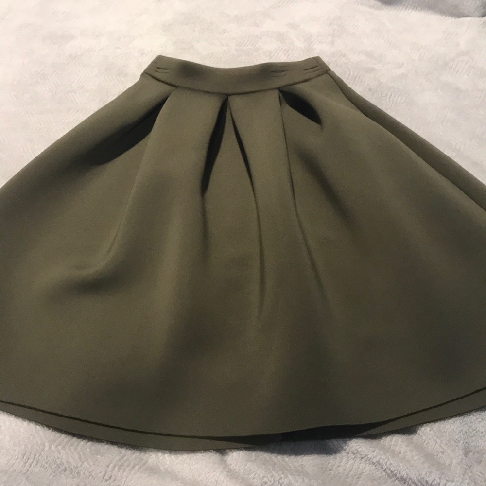 Olive green pleated skirt